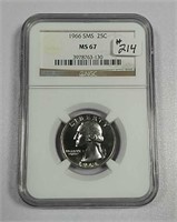 1966 SMS  Washington Quarter   NGC MS-67