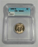 1950-D  Jefferson Nickel   ICG MS-66+