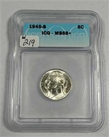 1945-S  Jefferson Nickel   ICG MS-66+