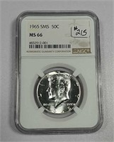 1965 SMS  Kennedy Half Dollar   NGC MS-66