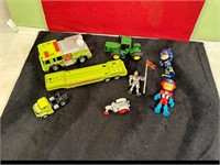 FIRE TRUCK WITH LIGHTS, SEMI TRACTORS & MISC.