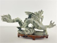 14 in long Carved White/Green Jade Dragon