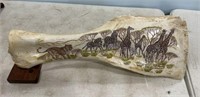 Signed African Animal Scenery on Bone