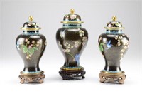 THREE CHINESE CLOISONNE ENAMELLED COVERED JARS