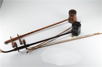 TWO CHINESE HARDWOOD CARVED ERHU INSTRUMENTS