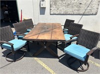 Patio Table & 6 Chairs Blue Wood