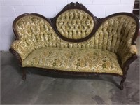 Antique Floral Print Settee Couch Early 1900s