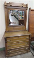 Poplar Victorian Style Dresser w/Mirror