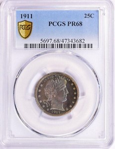 $11,000 PCGS Guide Value: 1911 Barber Quarter PR68