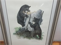 Black Bears Framed Picture Signed 17inWx20inH