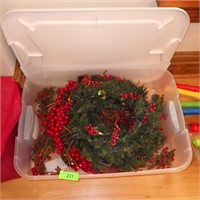 STORAGE CONTAINER W/ CHRISTMAS WREATHS & GARLAND