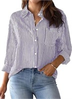 (N) AISEW Womens Button Down Shirts Striped Classi
