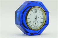 FN Welch Blue Glass Paperweight Clock