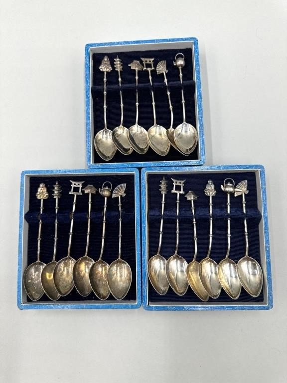 Three Sets of Sterling Oval Demitasse Spoons