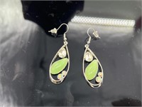 Silver w Green and Bling Stones Earrings