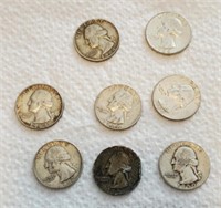 8 Washington quarters, all silver, 1950, 1951,