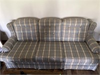 Blue plaid farm style couch