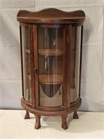 Oak Table Top Curved Glass Curio Cabinet