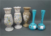 Lot of Five Victorian Enameled Vases