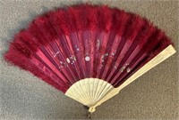 UNIQUE HAND PAINTED SILK AND BONE FAN