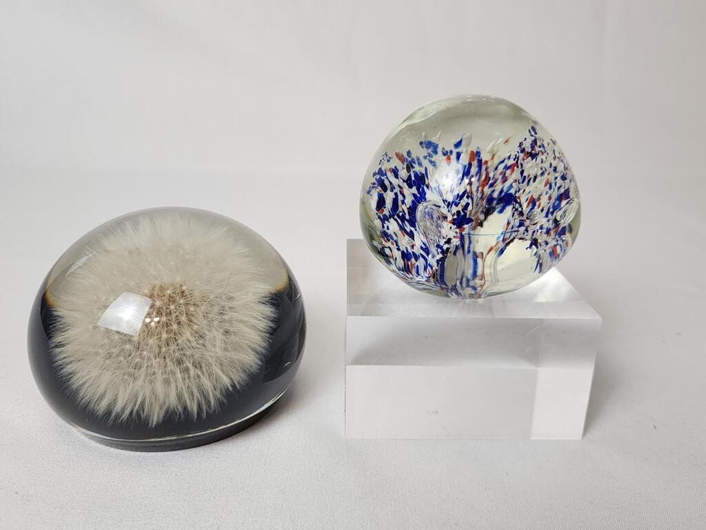 Lot of 2 Glass Paperweights