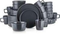 32 Piece Stoneware Dinnerware Set, Gray Matte