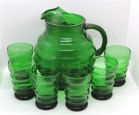 Anchor Hocking Whirly Twirly green pitcher set