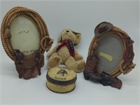 Boyds Bears, Viscol Soap Tin and 2 Cowboy Picture