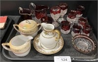 Royal Cranberry Glass, Limoges Creamer, Plate.