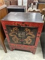 Vintage oriental end cabinet w/brass hardware