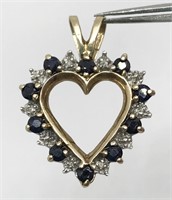 Sapphire and +/-0.04tcw diamond heart pendant, 12