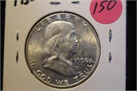 1950 FBL UNC Franklin Silver Half Dollar