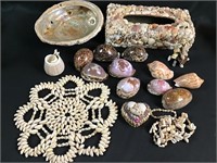 carved seashells, shell art, etc