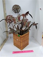 Wicker Basket Metal Floral Decor