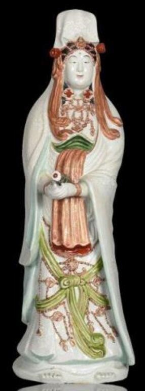 Large Chinese Porcelain Handpainted Guanyin Figure