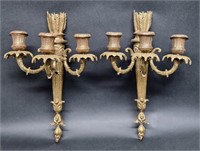 PAIR OF FRENCH THREE BRANCH ORMOLU WALL SCONCES