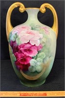 SUBSTANTIAL HAND PAINTED LIMOGES HANDLED VASE