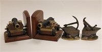 2)pr Nautical Bookends Ship Cannons & Power Boats