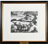 Thomas Hart Benton Lithograph, "Cradling Wheat"