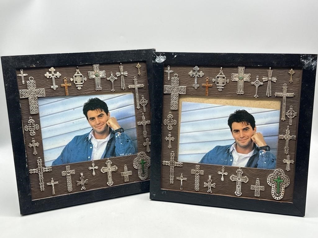(2) Wooden Picture Frames w/ Applied Crosses