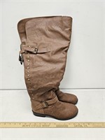 Centro Point Brown Leather Like Above Knee Boots-