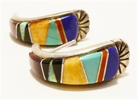 1" Zuni Multi-Stone Inlay Earrings 5.9g