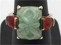 Sterling Silver Jade & Red Stone Ring