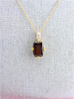 14K Yellow Gold Garnet /Diamond Necklace