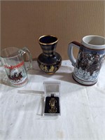 (2) Budweiser Mugs & 24K Handmade Rhodos Vase