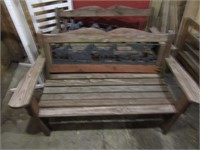 wood bench w/metal horse back