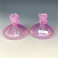 Fenton Pink Opal Candle Holder Set