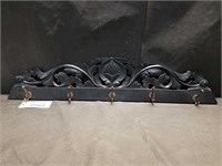 CARVED WOOD WALL COAT RACK WITH HOOKS