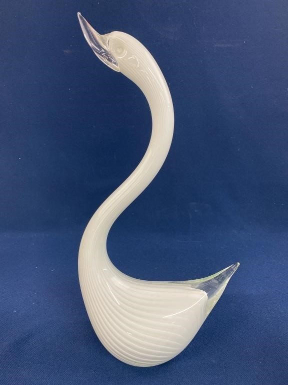 Vintage Murano Art Glass White and Clear Swan, no