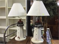 2 WOOD LIGHTHOUSE LAMPS